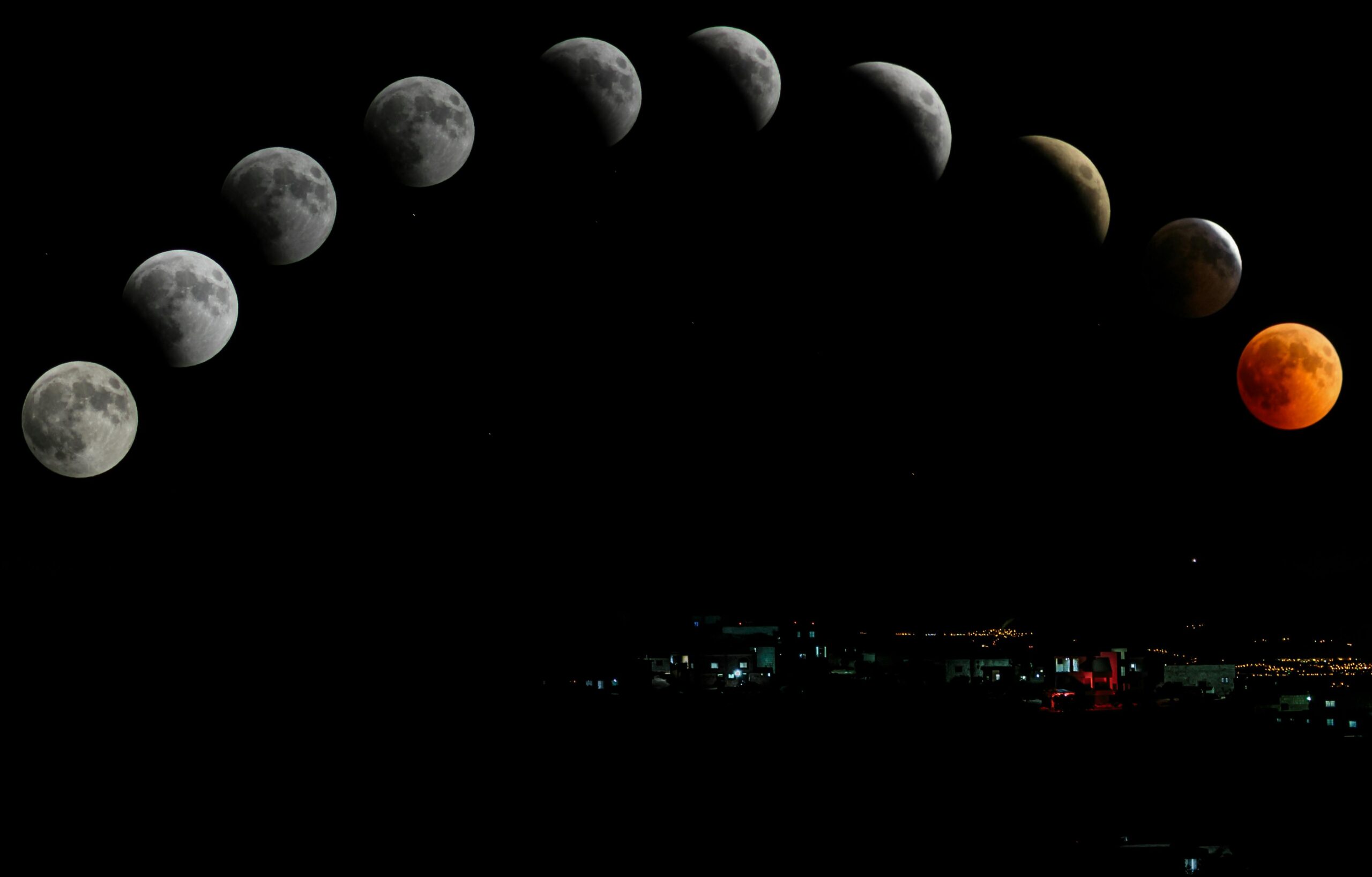 The Moon going through many phases.